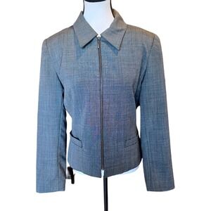 Vintage Hillary Charles 90s Gray Plaid Wool‎ Blend Zip Up Blazer Jacket 8 USA